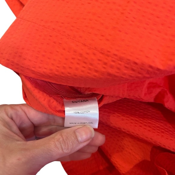Cuyana red orange seersucker ruffle shoulder top size medium summer bright beach - Picture 4 of 7
